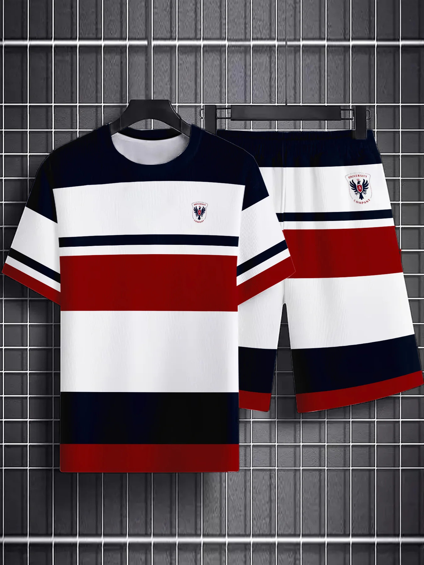 The 2025 summer mens suit is a casual and fashionable striped 3D printed comfortable soft polyester wear 250529Z