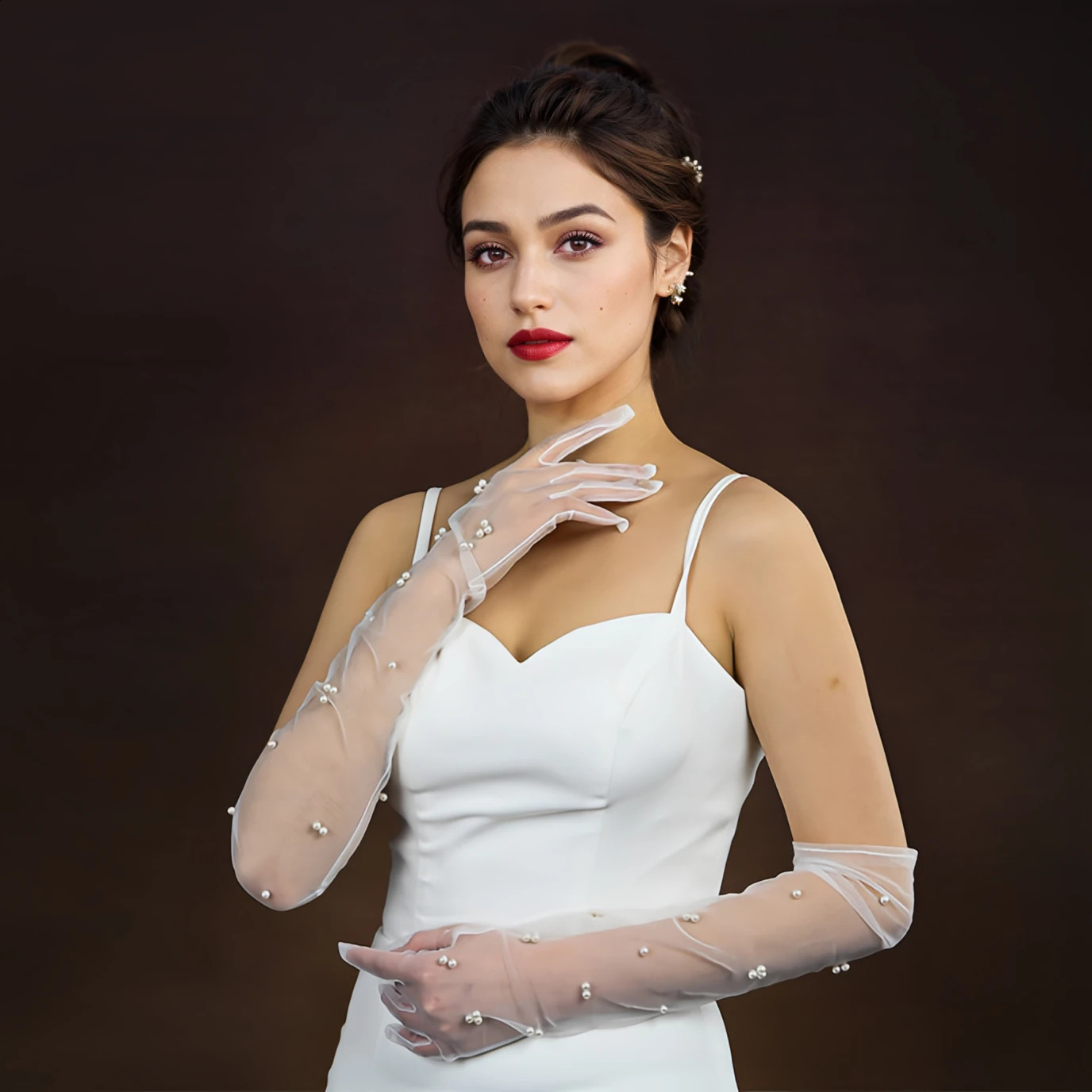 Vintage Transparent Wedding Gloves Pearls Long Elbow Mittens Mesh Arm Covers Women Party Bridal Dress Accessories Po VPM07 250530