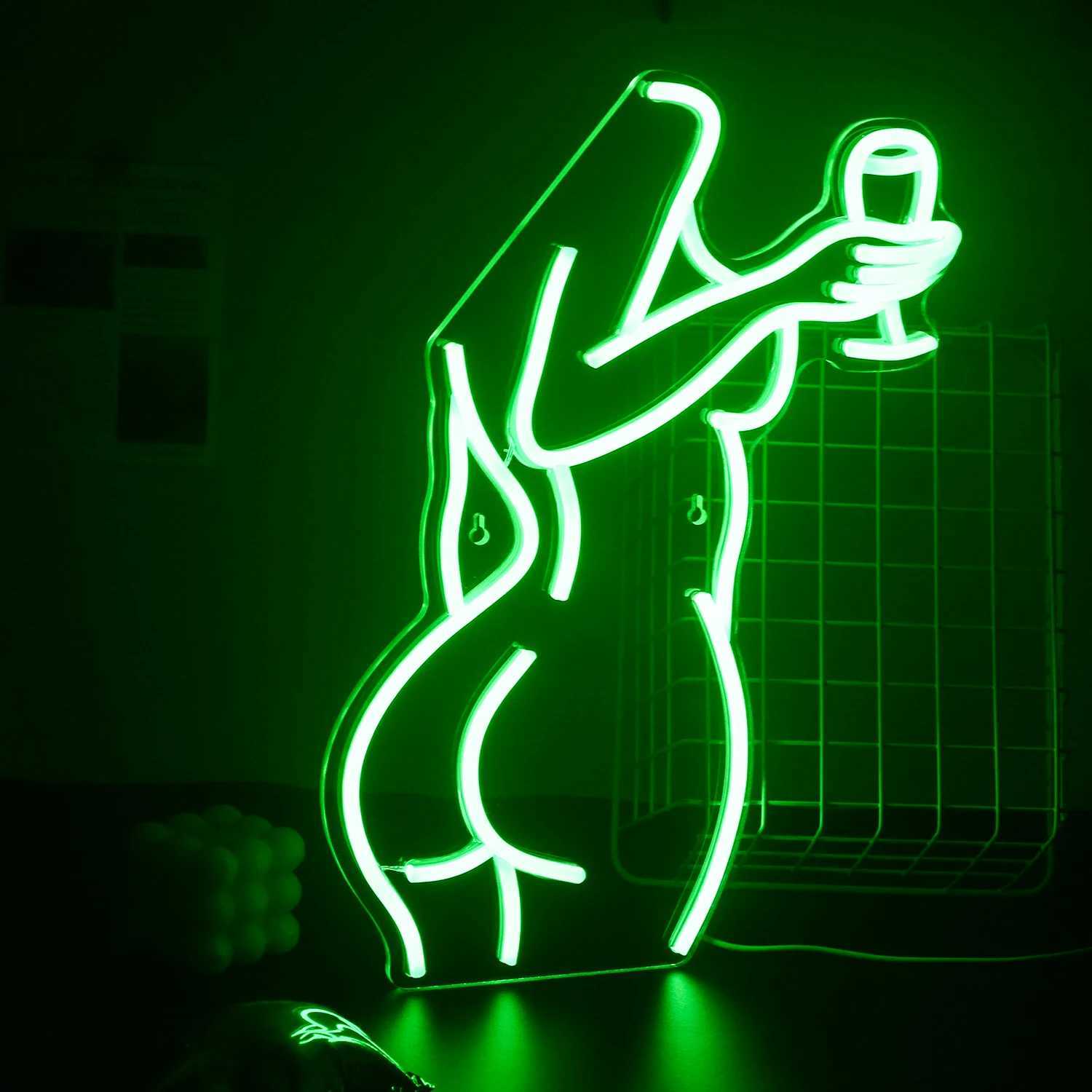Pink Woman Wine Glass Neon Sign LED Sexy Lady Neon Signs For Bar Party Restaurant Shop Neon Light Acrylic USB Neon Lamps XJ250602