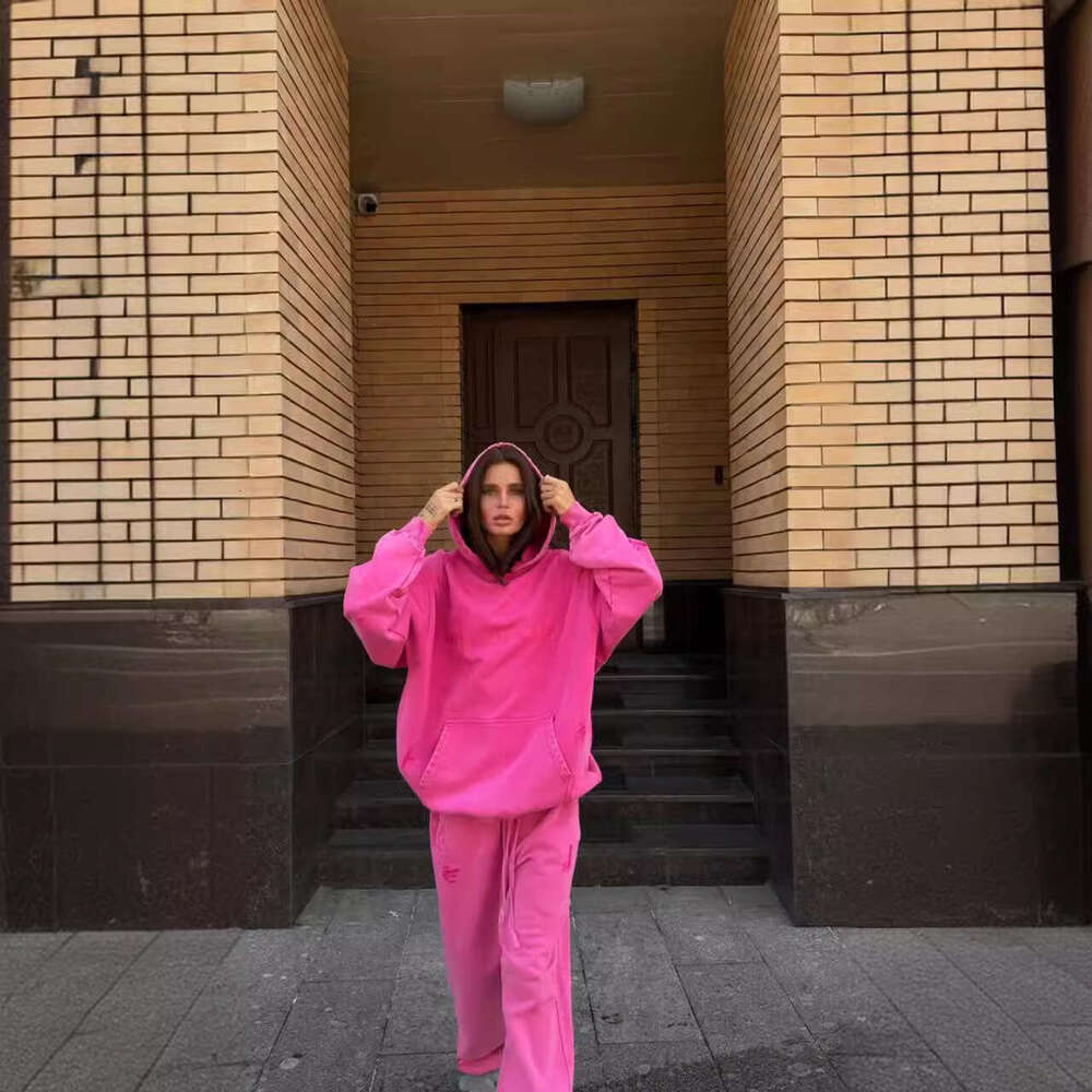 Boyfriend Style Oversized Long Sleeve Hoodie Sweatshirt For Women Trendy Straight Loose Sweatpants Set Women's High-End Fashion B5
