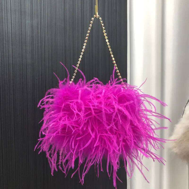 Handmade Ostrich Feather Evening Fashion Metal Rhinestone Chain Shoulder Bags Prom Party Clutches For Women Clutch