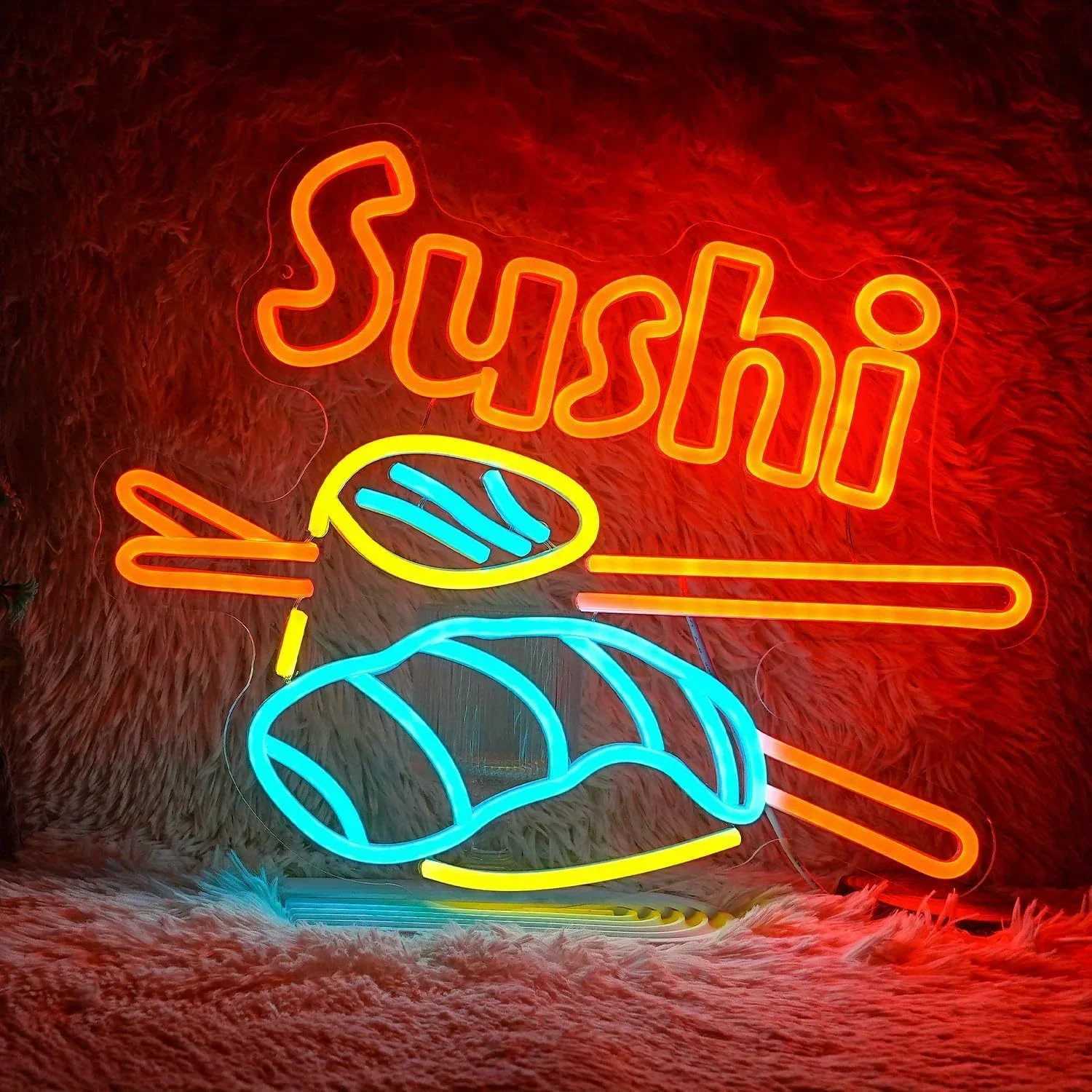 Sushi Neon Sign LED Sushi Light Sign Wall Decoration USB Powered Bright Neon Sushi Sign Shops Sushi Restaurant Kitchen Party XJ250602