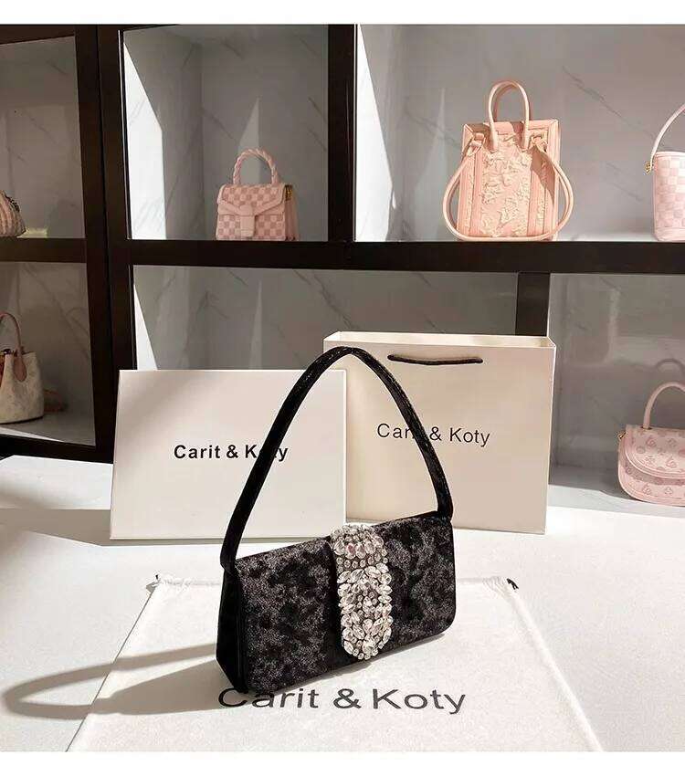 Autumn Fashion Veet Women's Handbag Crystal Rhinestones Dia Evening Wedding Party Clutch Purse Crossbody Bag