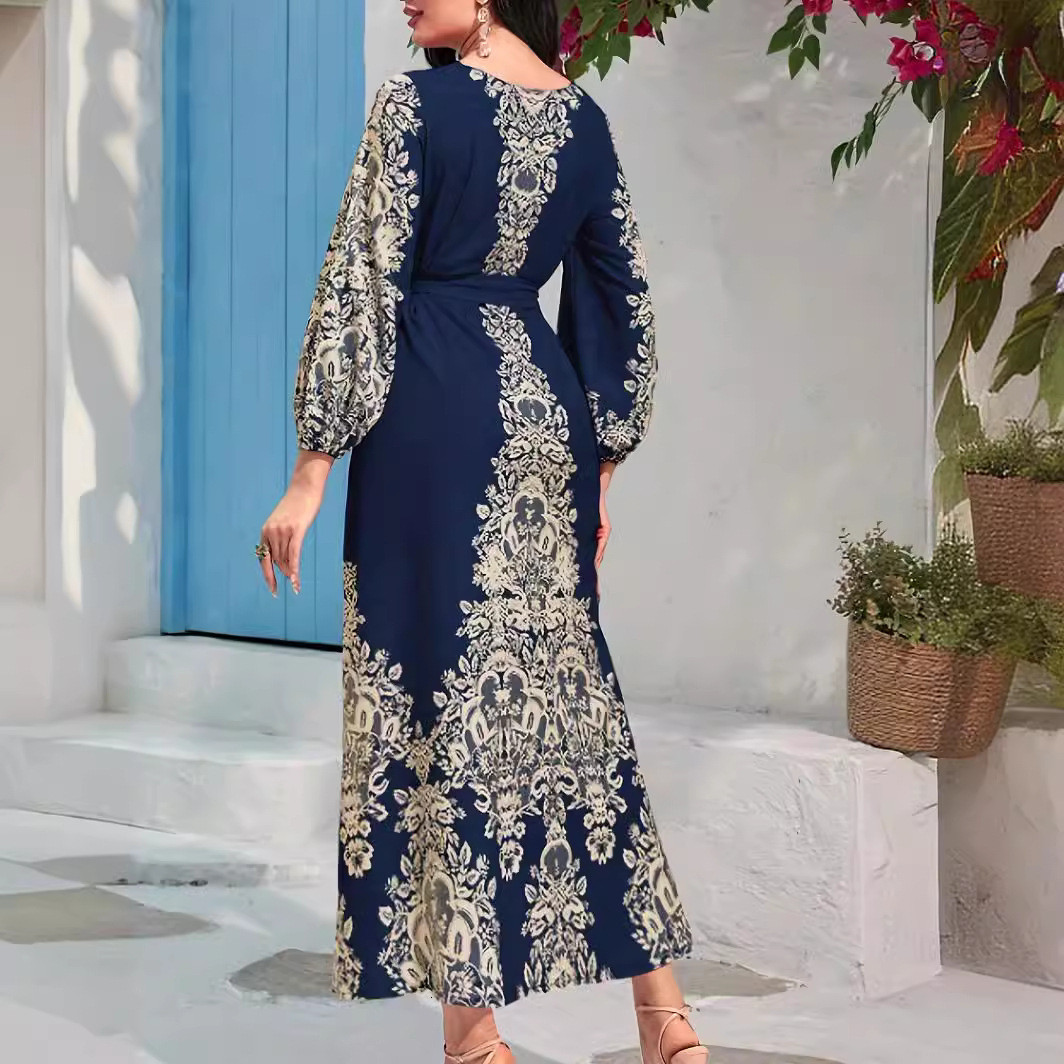 women's wear Fashion Digital Print Sleeve Long Dress