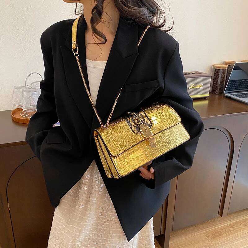 New Chain Messenger Bag Women Fashion Shoulder Handbag Small Purse Crocodile Pattern PU Leather Crossbody Bags