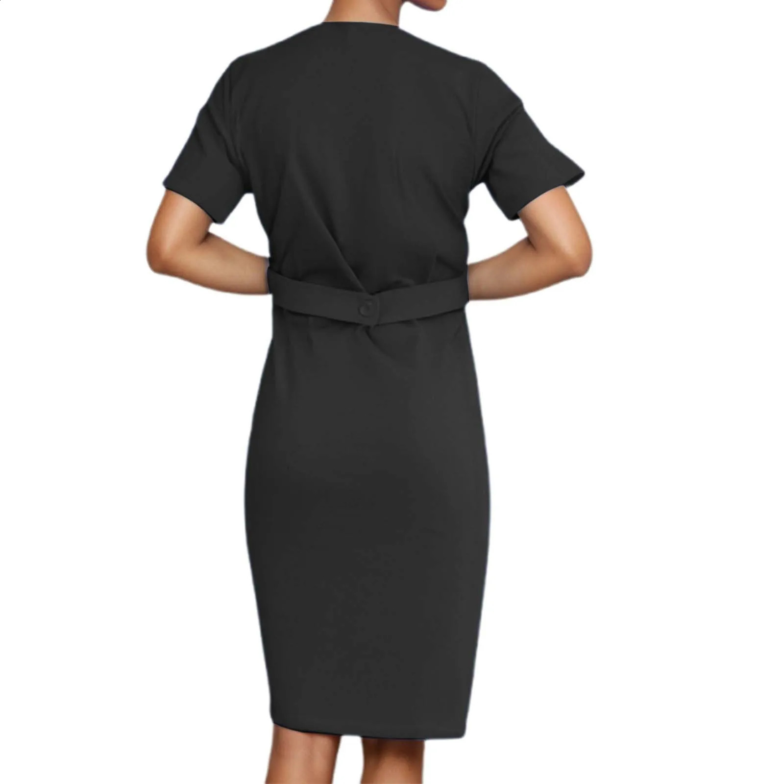 Nurse Uniform Women Working Black Dress Short Sleeve V Neck Pharmacy Nursing Scrubs Dress Women Beauty Salon Dresses 250519