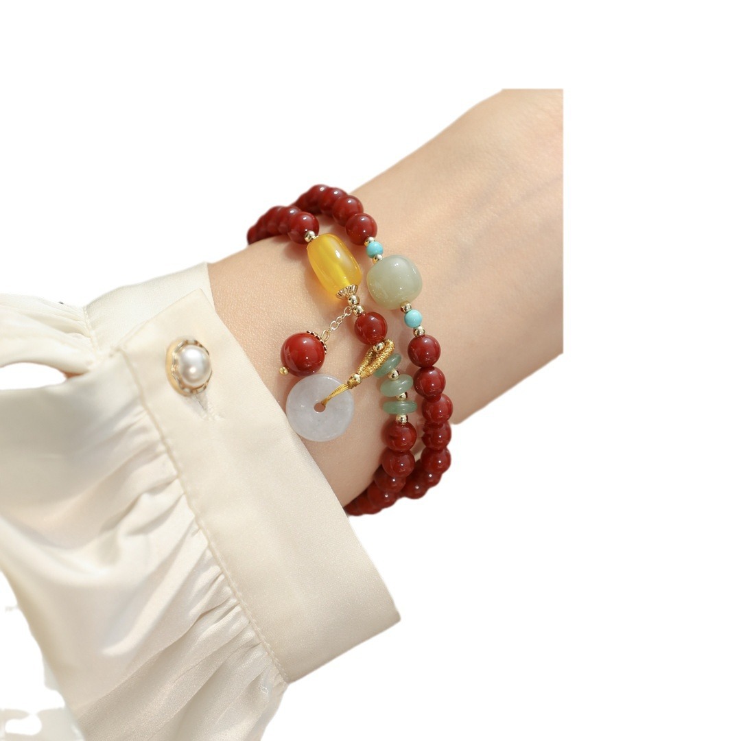 Natural agate, red agate and chalcedony women's bracelet,Red Agate,wuxing implied meaning Energy cleansing Restorative sleep support