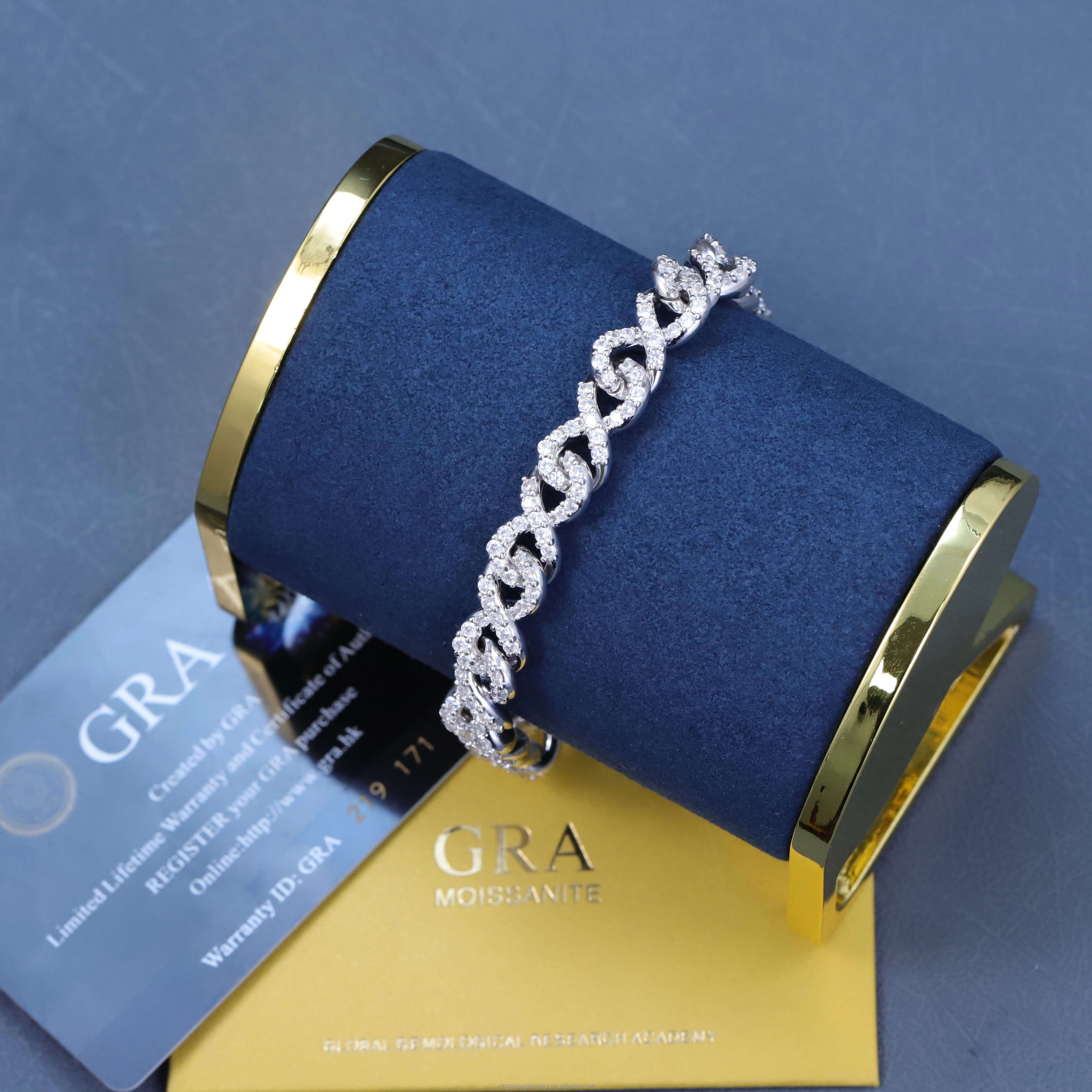 Moissanite Cuban Link Chains Vvs Moissanite Bracelets 925 Sterling Silver Gold Plate Fine Jewelry Bracelets