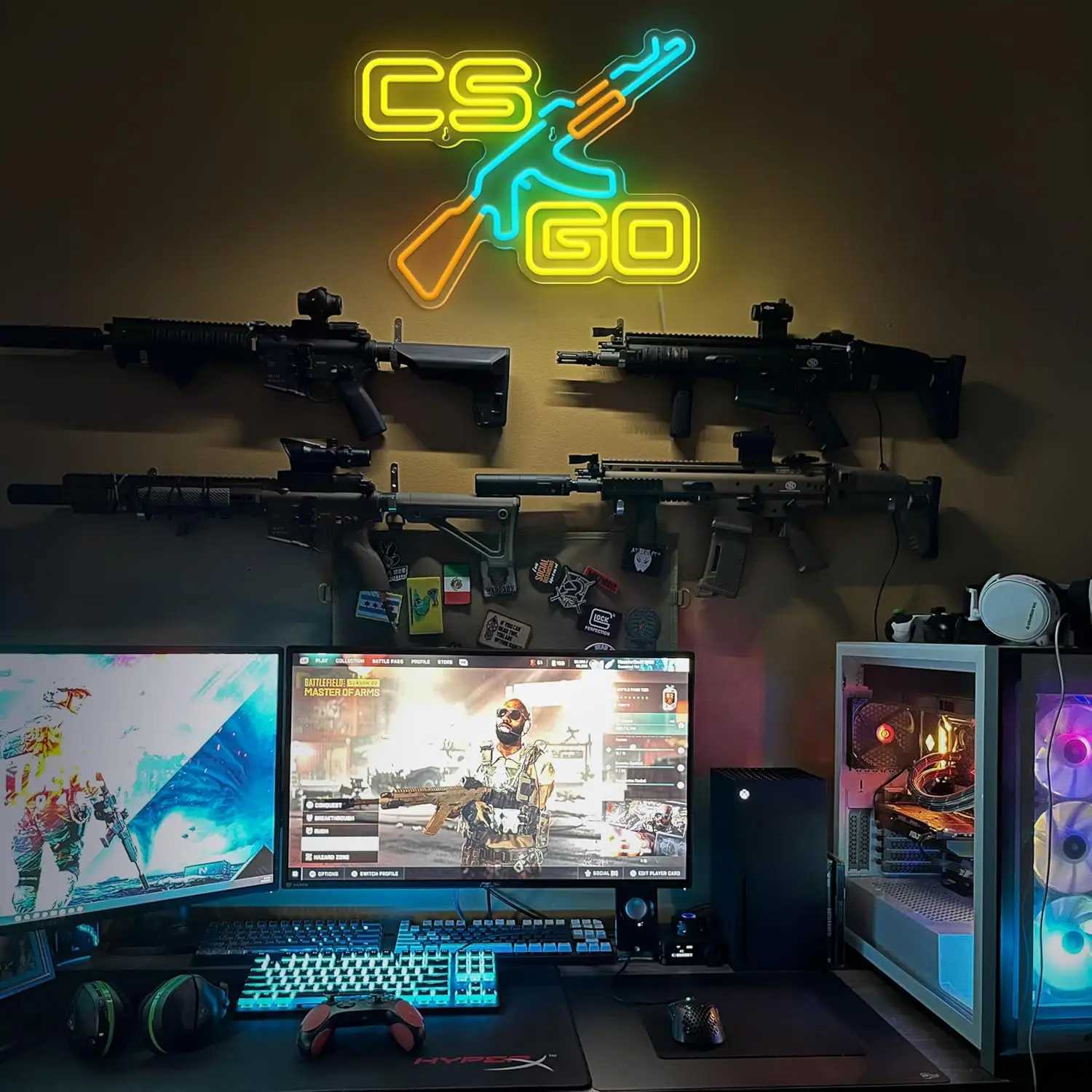 CS Game Gun Neon Sign for Game Room Bedroom Bar Man Cave Wall Decor USB Dimmable Game Neon Lights Birthday Christmas Gifts XJ250602