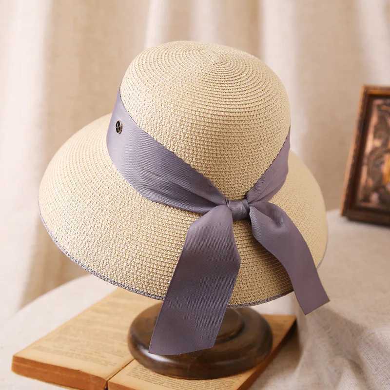 2025 Hepburn Sun Hats Women Summer Sunscreen Straw Hat Female Designer Retro Bow French Elegant Hat Big Brim Sunshade Beach Hat W250602