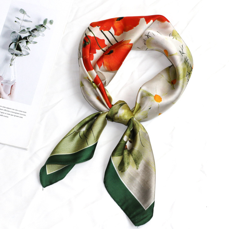 Green Versatile Faux Silk Spring Commuter Korean Fashion Professional Women Small Neck Scarf