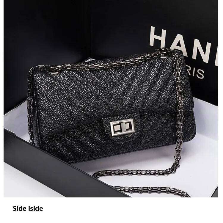 New Tweed Style High-end Feel Single Shoulder Slant Cross Leather Harness Soft Texture Underarm Bag Chain Strap