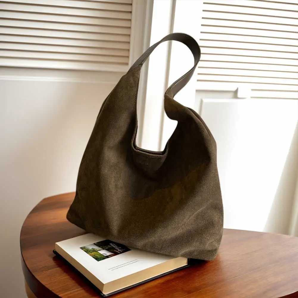 Women Suede Shoulder Bag Simple Tote Handbag Large Capacity Stylish Commuting Bag Solid Color Hasp Closure Outdoor Travel Bag W250602