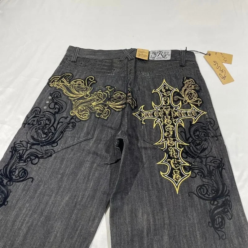 American Vintage Hip-Hop Geometric Print Denim Shorts Y2K Street Rock Gothic Baggy Shorts Men Leisure Harajuku Loose Shorts 250529