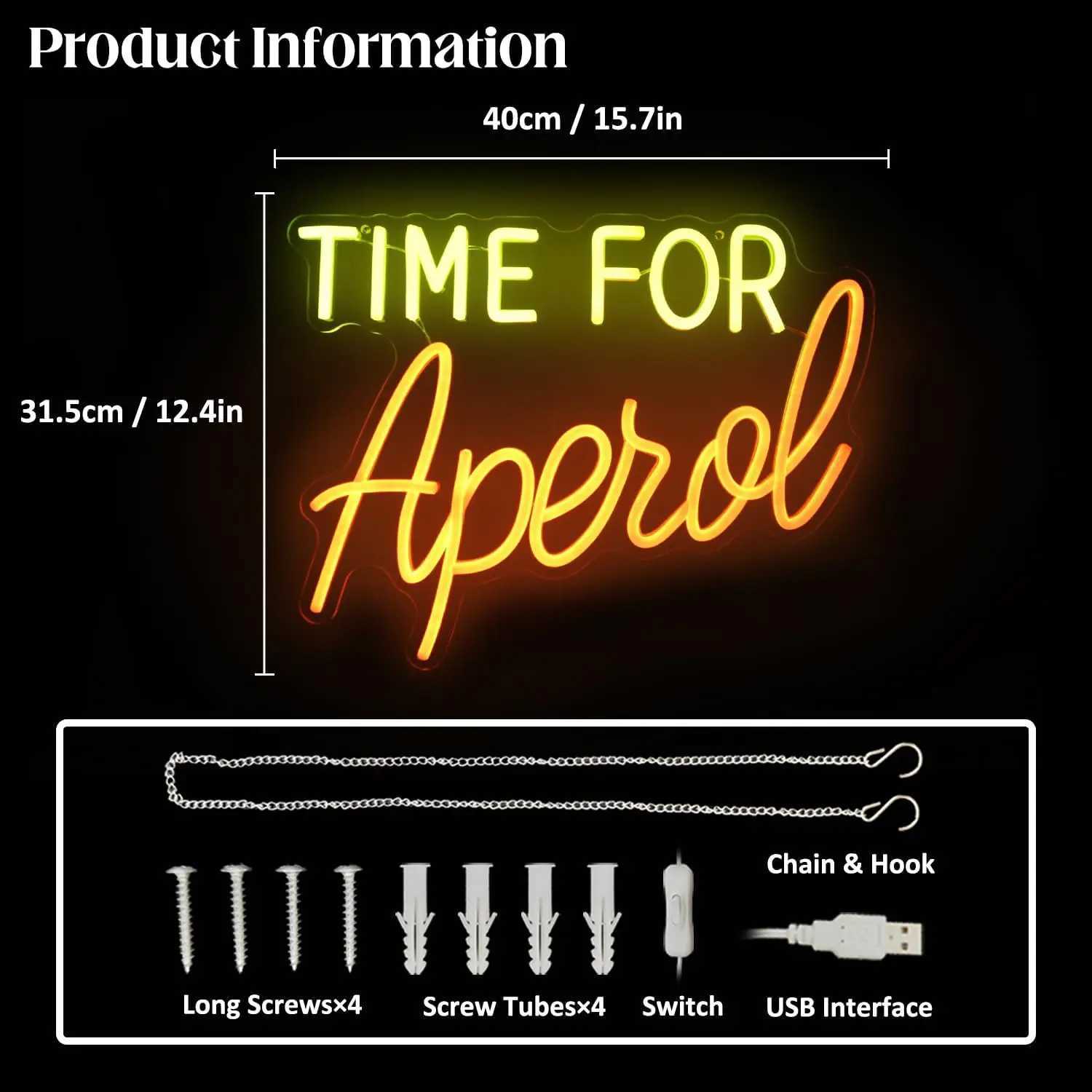 Time for Aperol Neon Signs LED Neon Light Sign Light Up Neon Signs Wall Decor for Home Bar Man Cave Bar Decor Store Club Bistro XJ250602