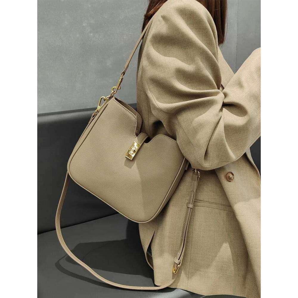 Genuine Leather Fashon Women's Balck Bucket Designer Shoulder Crossbody Beige Bags High Quality Gray Bag Female