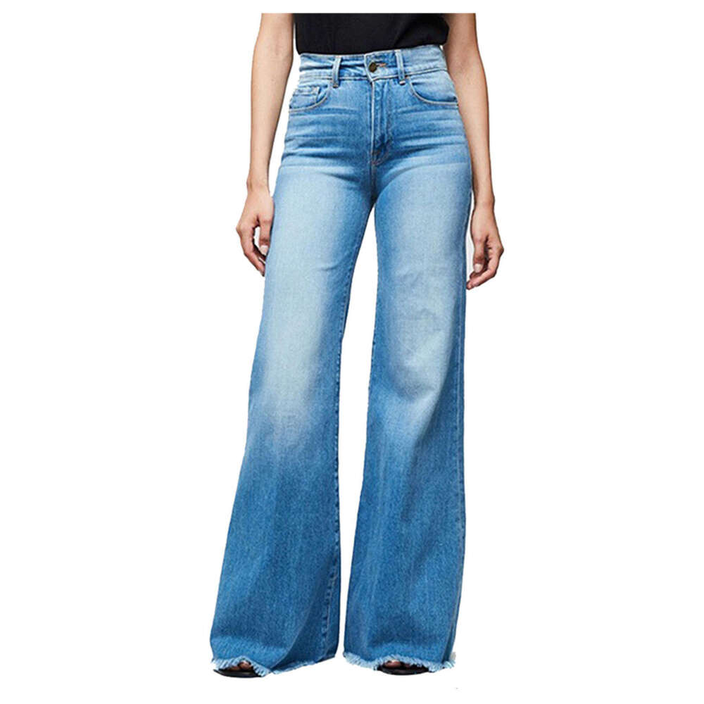 Hot Selling High Waist Hip Lift Lace-Up Flared Wide Leg Pants Jeans For Women B5