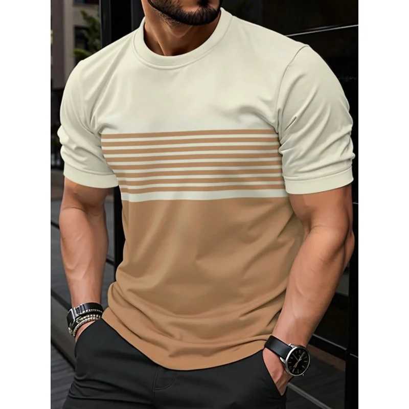 Stripe Splicing Pattern T Shirt For Men Colorful 3D Printed T-Shirts Summer Casual Round Neck Tees Loose Short Sleeve Tops W250603