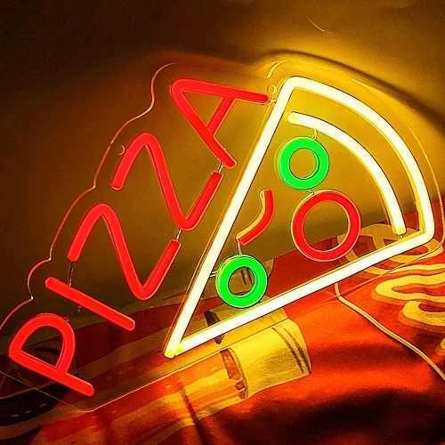 LED Pizza Shaped Neon Sign Wall Decor Pizzeria Kitchen Restaurant Party Bar Bedroom Decorative Neon Light Wall Decor Gift XJ250602
