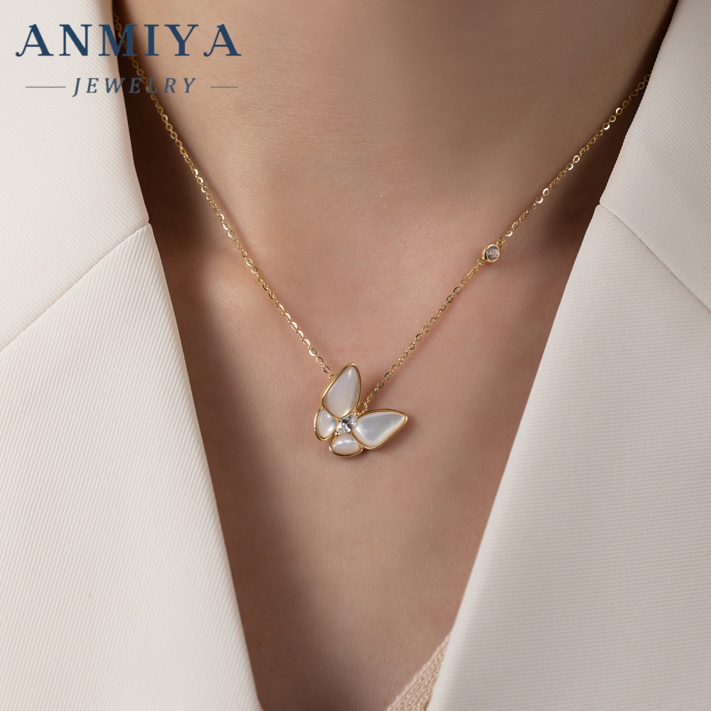 Luxury 18K Gold Plated 925 Sterling Silver Fritillary Butterfly Necklace Natural White Jewelry Design for Girls Women