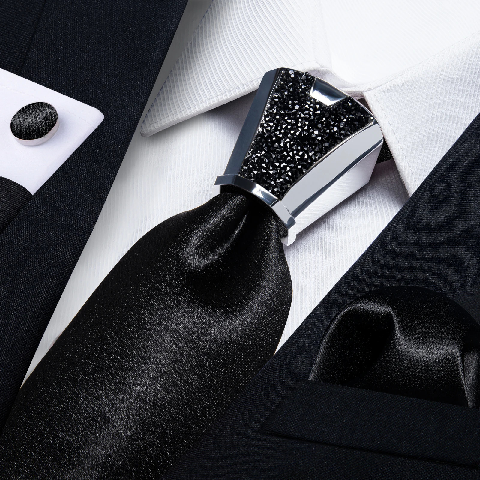 Solid Satin Mens Silk Ties Black Royal Green Yellow 8cm Necktie with Plastic Buckle Elegant Wedding Porm Mens Accessory 250530