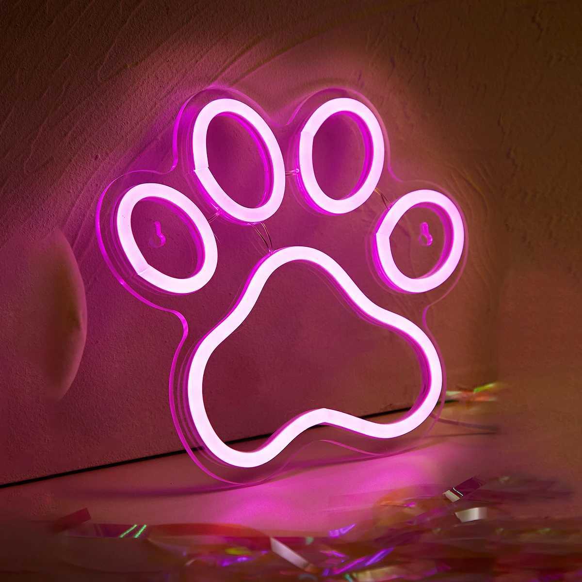 Chi-buy LED Neon Paw USB Powered Neon Signs Night Light 3D Wall Art Game Room Bedroom Living Room Decor Lamp Signs XJ250602