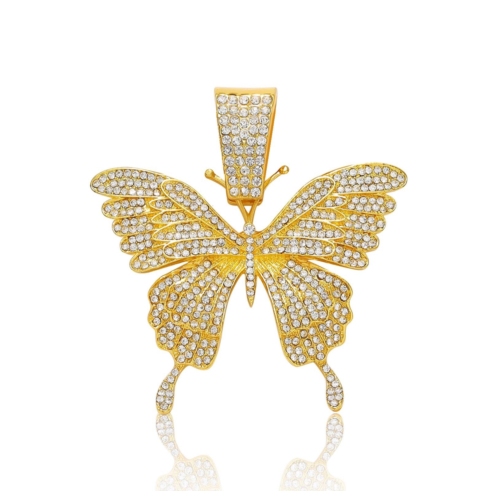 Hip Hop Butterfly Full Diamond Pendant Fashion Versatile Cuban Chain Small Male and Female Jewelry Hip Hop Necklace Moissanite pendant