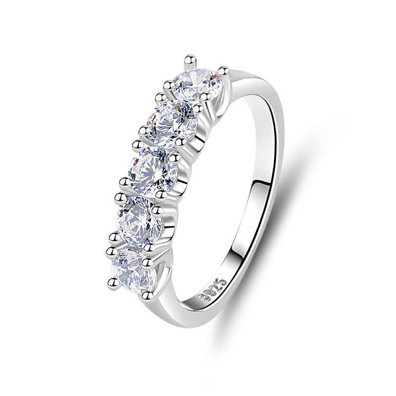 S Silver Zircon Seven Princess for Women, Niche Stackable Band Ring, Full Inlaid HW Diamond Ring