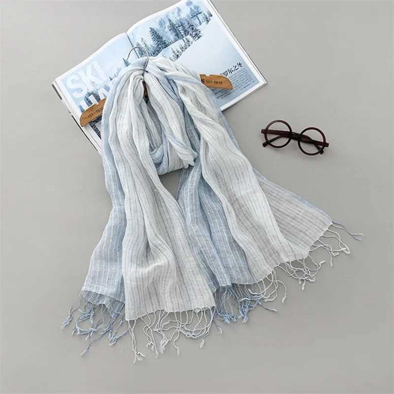 Spring And Summer Thin Light Breathable Linen Scarf Striped Tassel Scarves 55*180CM W250602