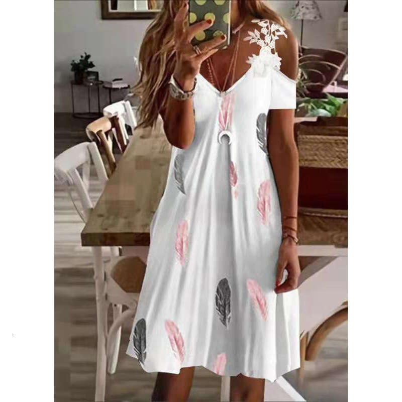 Robe Floral Dress Womens Dresses Dresses for Woman Elegant Robe Summer Dress Promdress 2025 Summer New Womens Printed Off the Shoulder Short Sleeve La