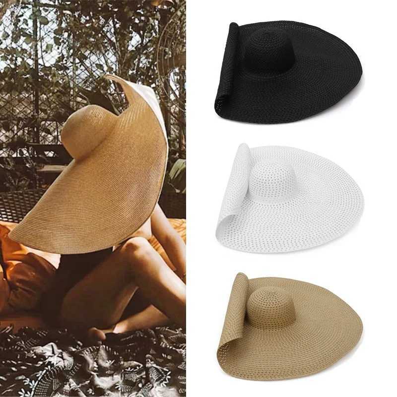 GEMVIE Summer Large Wide Brim Foldable Sun Hats for Women Oversized Sun Shade Hat Travel Straw Hat Lady UV Protection Beach Hat W250602