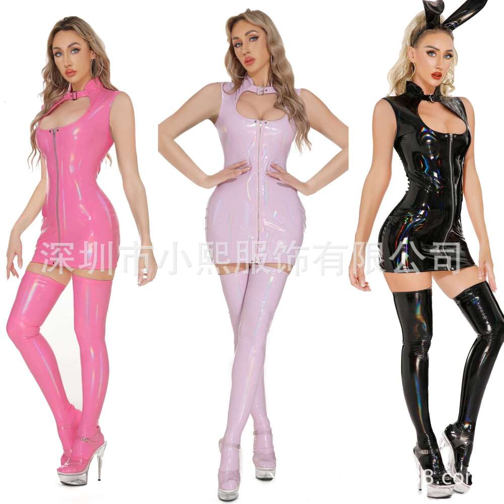 Spell Lingerie Porn Suits Plus Size High Elastic Glossy PU Lingerie Shiny Patent Leather Nightclub Bodysuit Sexy Lingerie