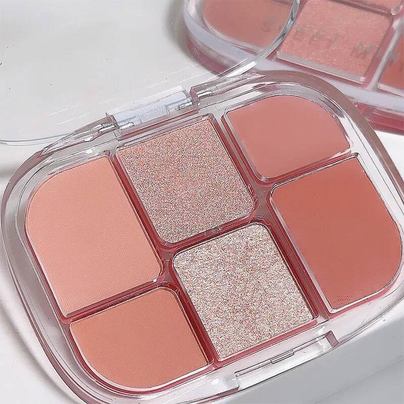 Korean 6-color Eye Shadow Multi-function Powder Blusher Eyeliner Matte Pearl Light Brightening Makeup Comprehensive Plate