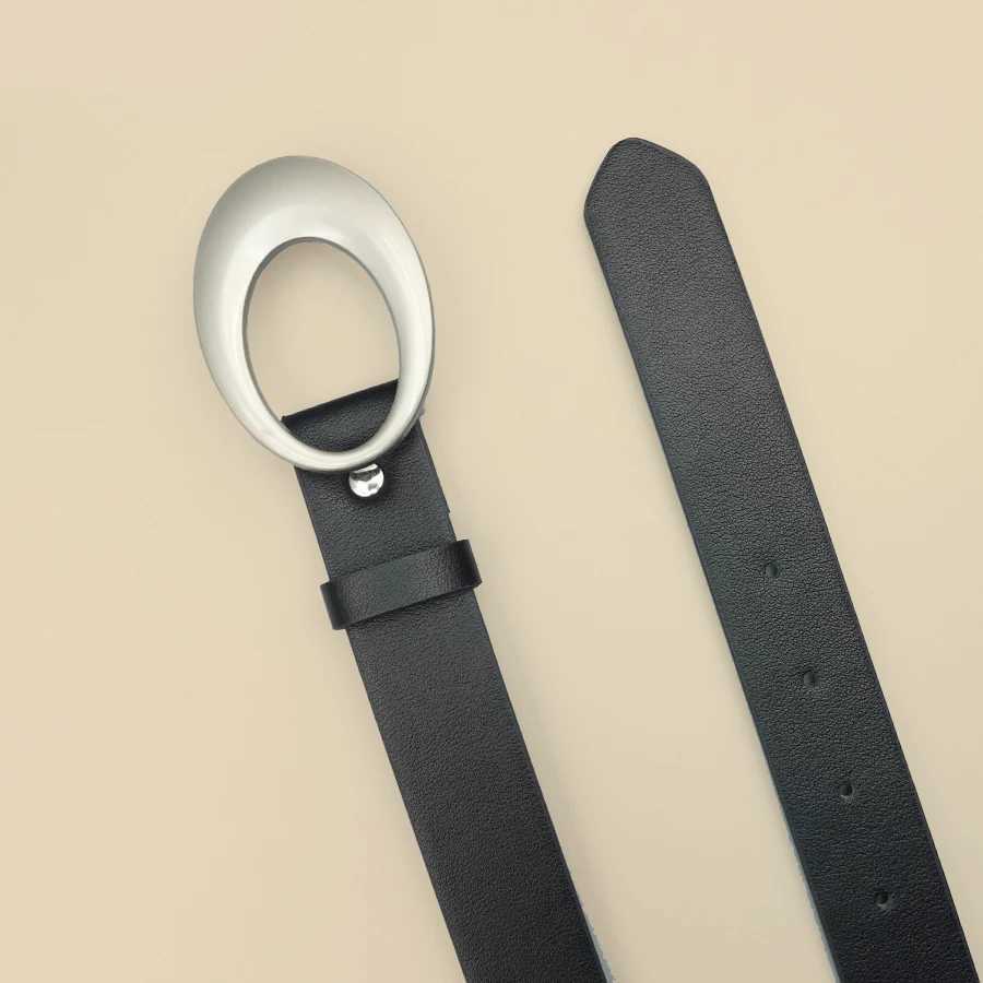 Black Casual Womens Belt Oval Hollow Matte Buckle Retro Pu Leather Fashionable Belt Dress Jeans Shirt Accessories XJ250602