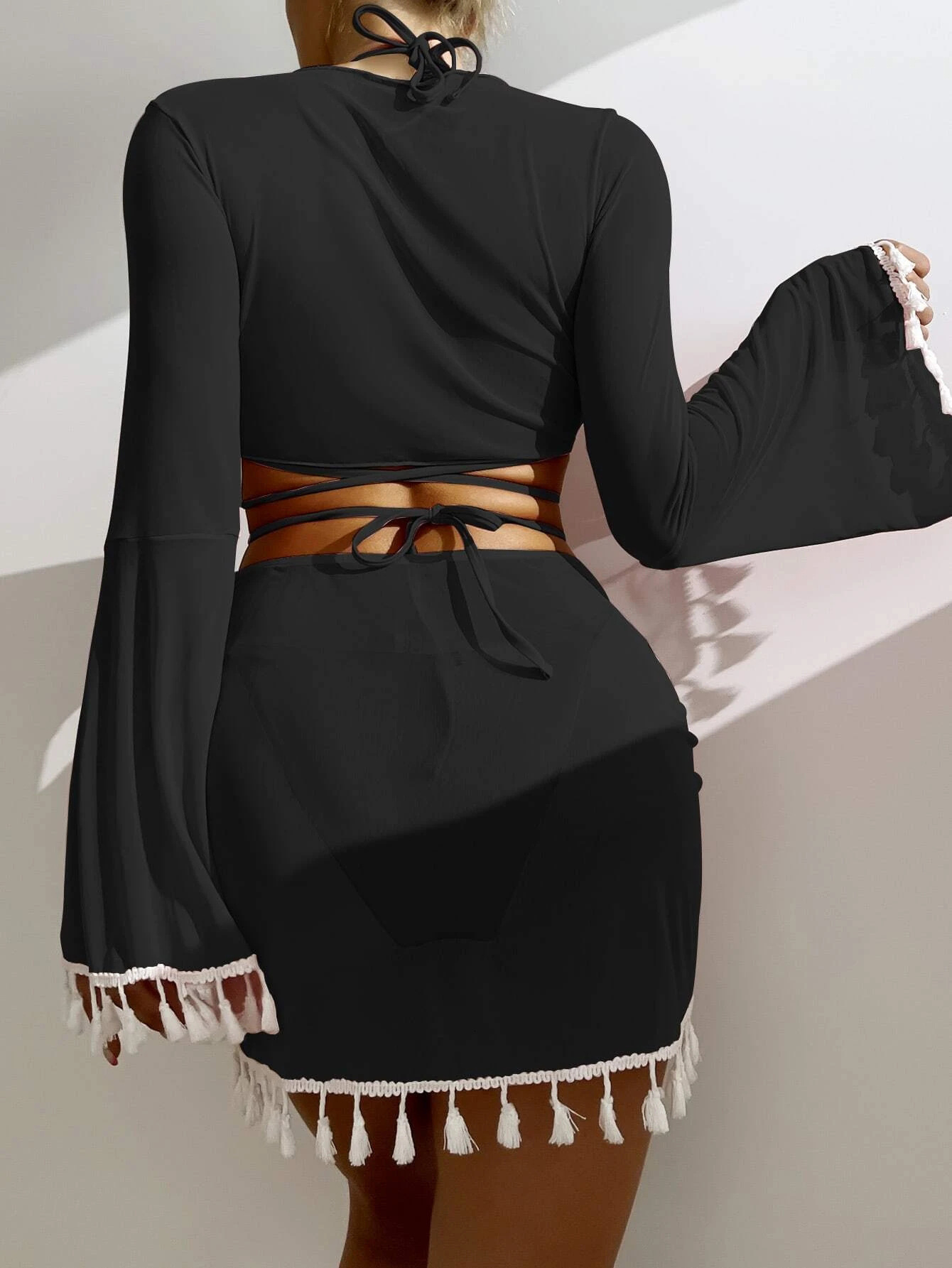 Sexy Womenfree Shipping New Designer Shoes 2025 Swimsuit Women's Split Three Or Four Piece Set Solid Color Tassel Lace Up Long Sleeved Ins Intern