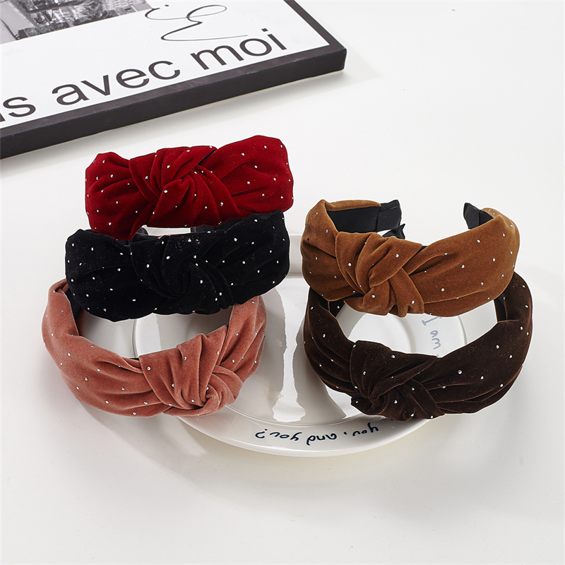 Modern velvet advanced sense of rhinestone knot wide side headband female high-grade hairpin show face small headwear