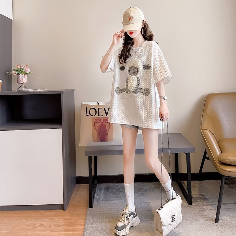 2025 New Spring and Summer T-shirt New 3D Little Sheep Women's Short Sleeve T-shirt, Summer New Fashion Half Sleeve Top Trendy Designer Solid Col