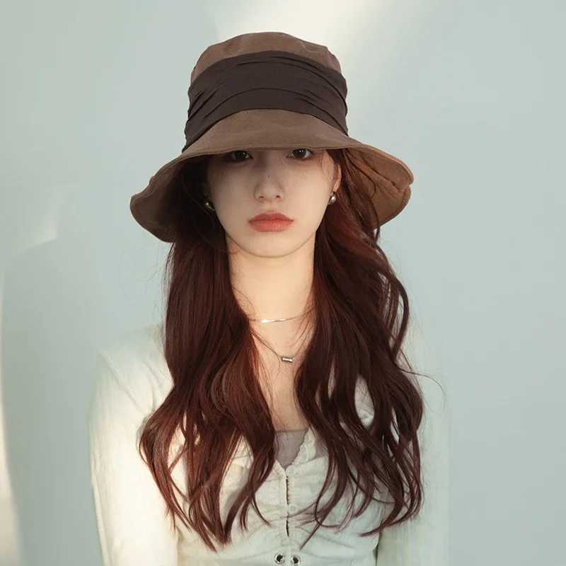 Japanese Retro Cotton and Linen Bucket Hats for Women Summer Thin Sunscreen and UV Protection Sun Hat Large Brim Basin Caps W250602