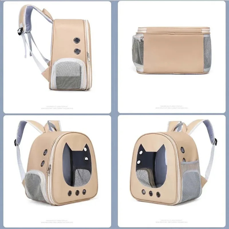 Pet Supplies Cat Bag PU Portable Travel Outdoor Backpack for Cat Small Dogs Transparent Breathable Carrying Shoulder Bag 250526