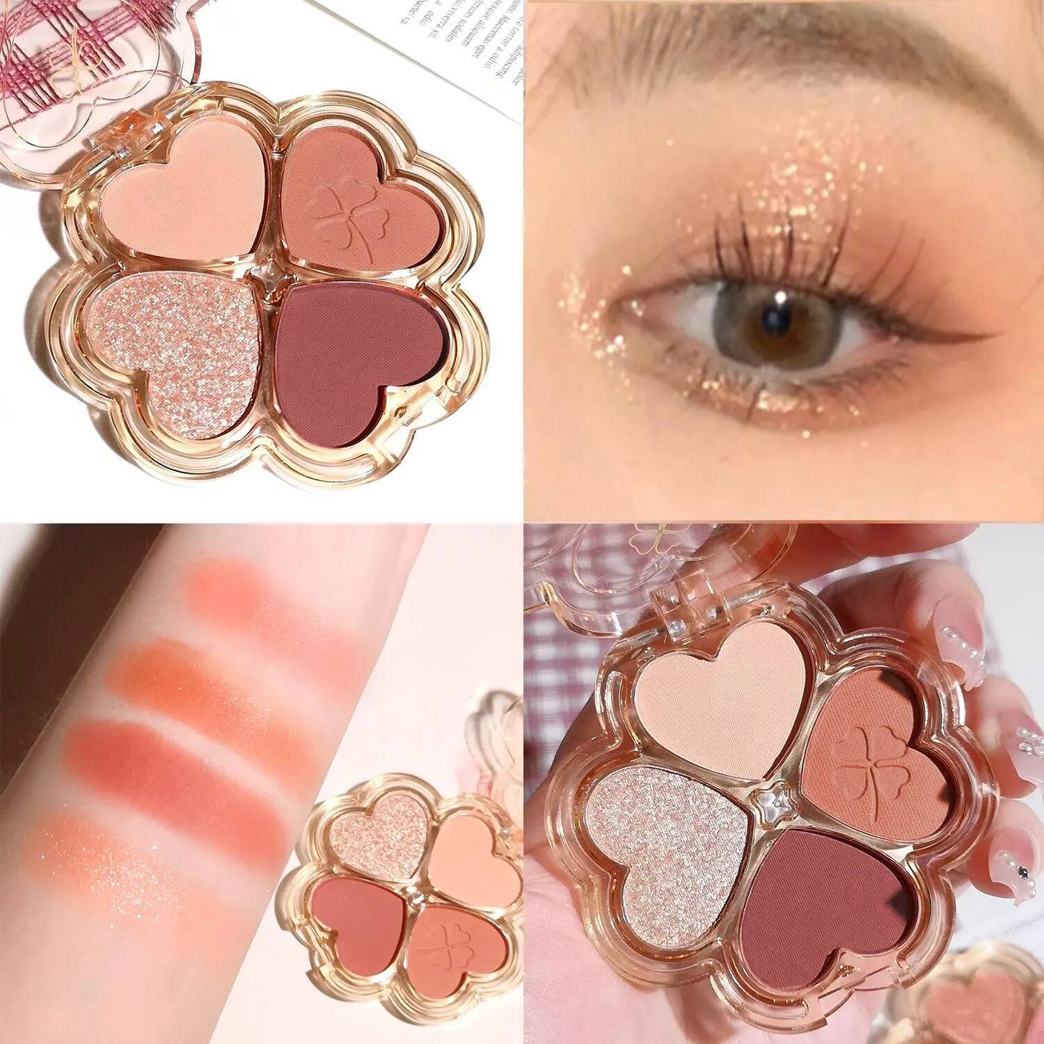Lucky Clover Palette, Daily Earthy Color, Fine Glitter, Pearlescent Matte, Pure Lust Four-Color Eyeshadow Palette