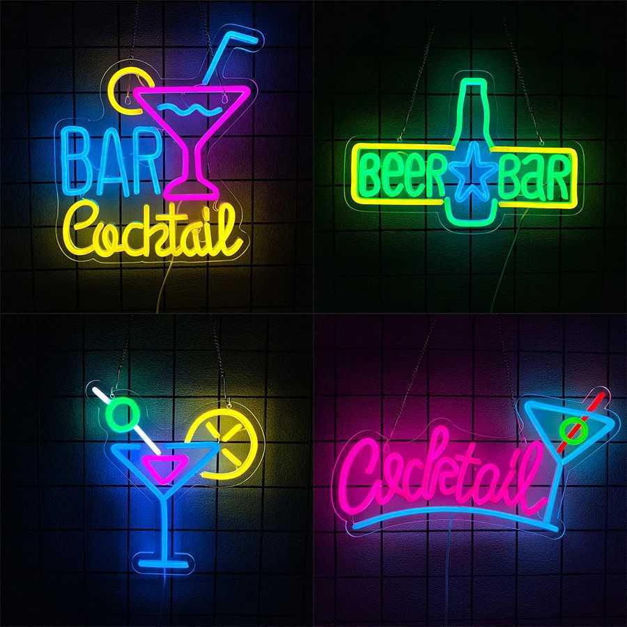 Cocktail Series Neon Signs Wine Glass LED Wall Lamp USB Power Supply Light Used for Bedroom Bar Club Entertainment Art Decor XJ250602
