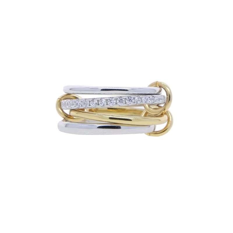 Interlocking Stackable Rings, Silver or Copper Inlaid with Zircon, Panyu Quality Fully Hand Polished