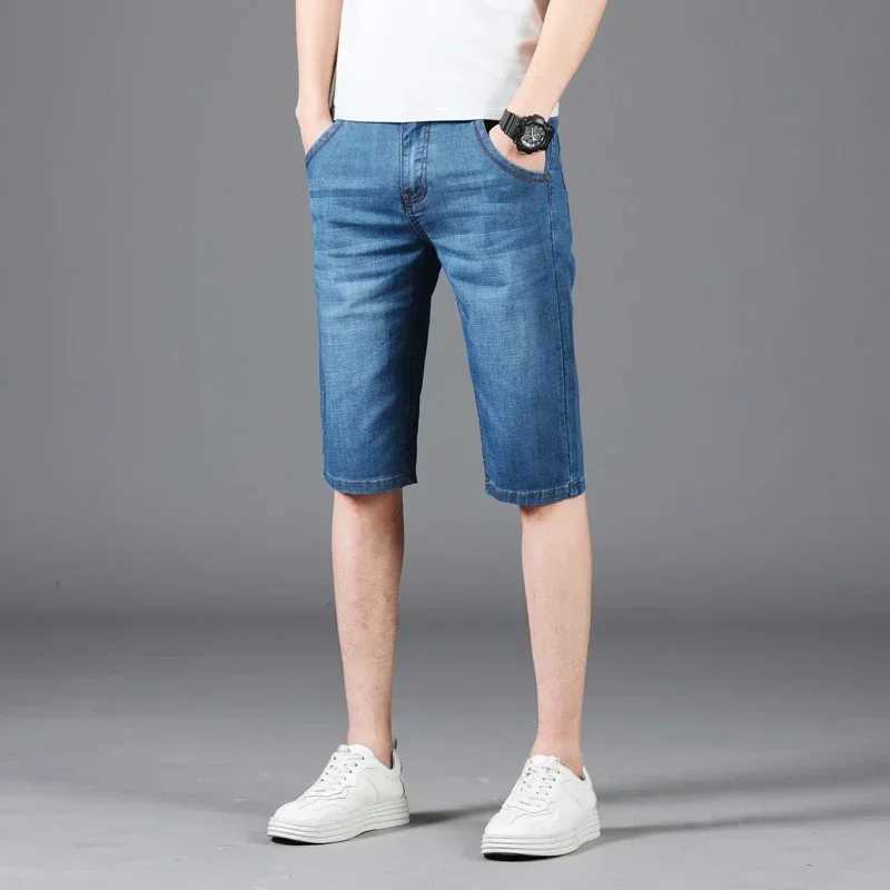 Short Jean Summer Mens Denim Shorts Fashion Color Casual Loose Multi-pocket Straight Five-minute Pants Elastic Knee Denim jorts T250603