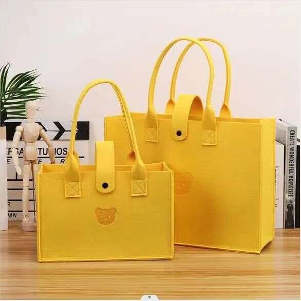 Trendy New Bear Felt Tote Simple Cute Cartoon Handbag Large Capacity Solid Color Shopping Bag