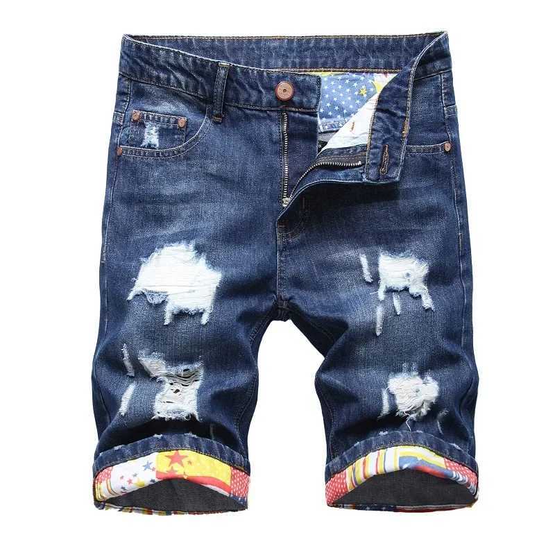 Personalized Ripped Denim Shorts for Men Retro and Nostalgic Hip-hop High Street Stretch Straight Fashion Short Jeans Male T250603