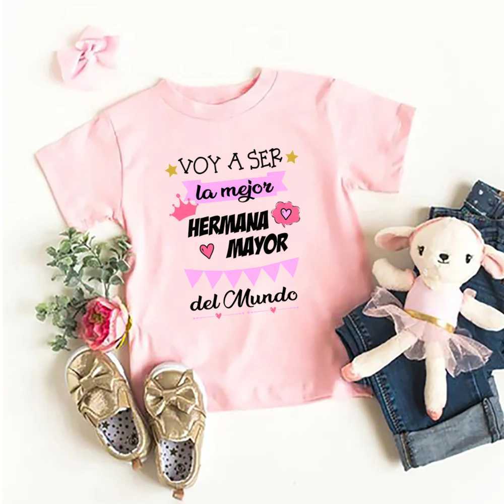 Im Going To Be The Best Big Sister in The World Printed Shirts Girls Short Sleeve T-shirt Big Sister Clothes Spanish Print Tee T250603