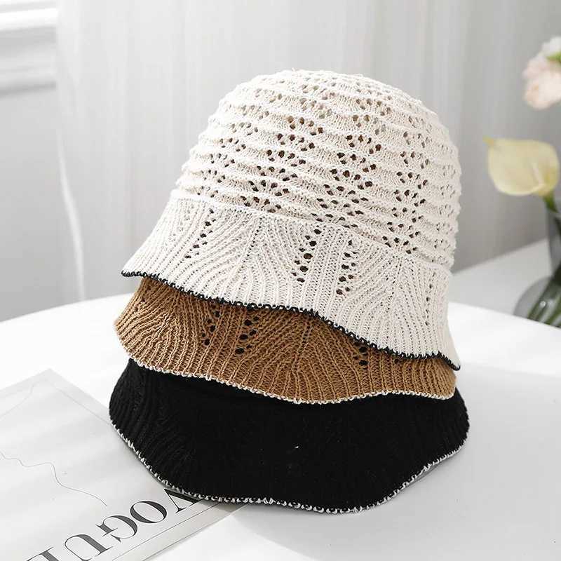 Bucket Hat Women Spring Summer Hats For Women Knitted Hollow Sunshade Sun Hat Fashion Cap Female Casual W250602