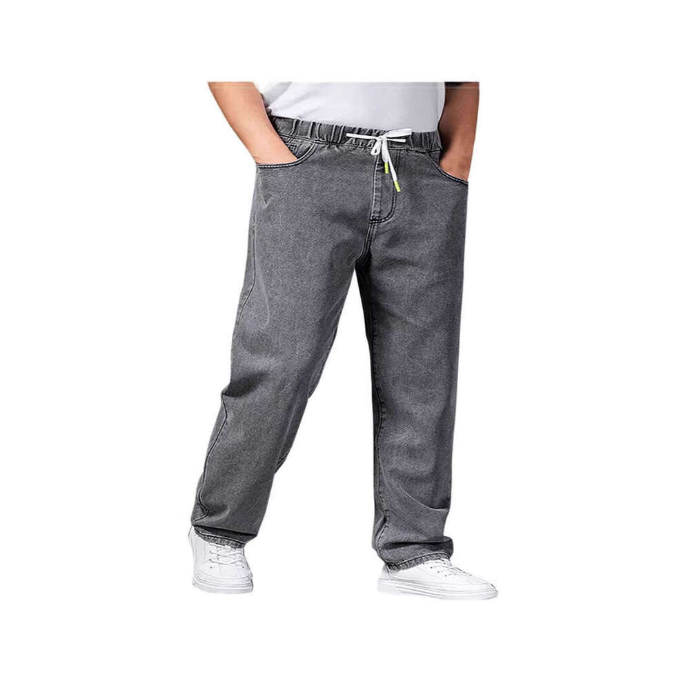 Autumn Thick Jeans For Men, Straight Loose Fit, Wide Leg Elastic Waist B5