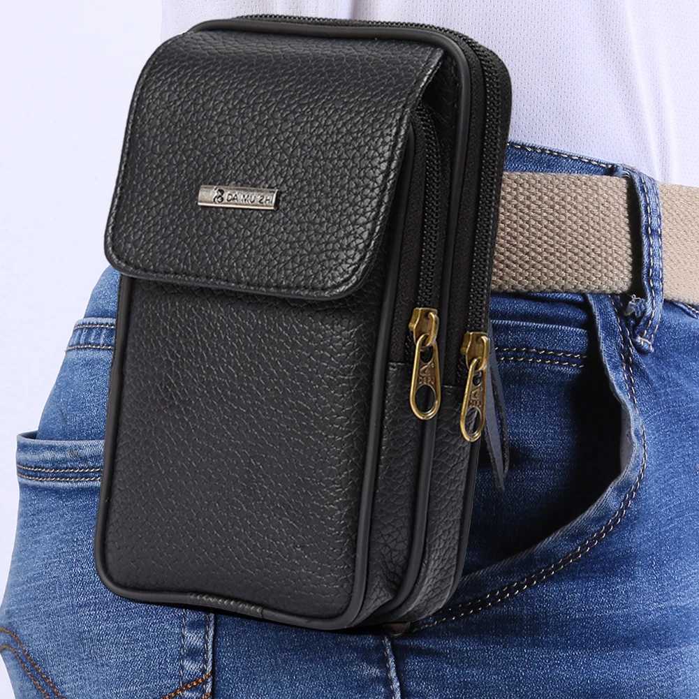 PU Leather Men Small Waist Bag Solid Color Bum Belt Pack Casual Fanny Business Waist Bag Men Travel Sports Belt Bum Phone Pouch W250604