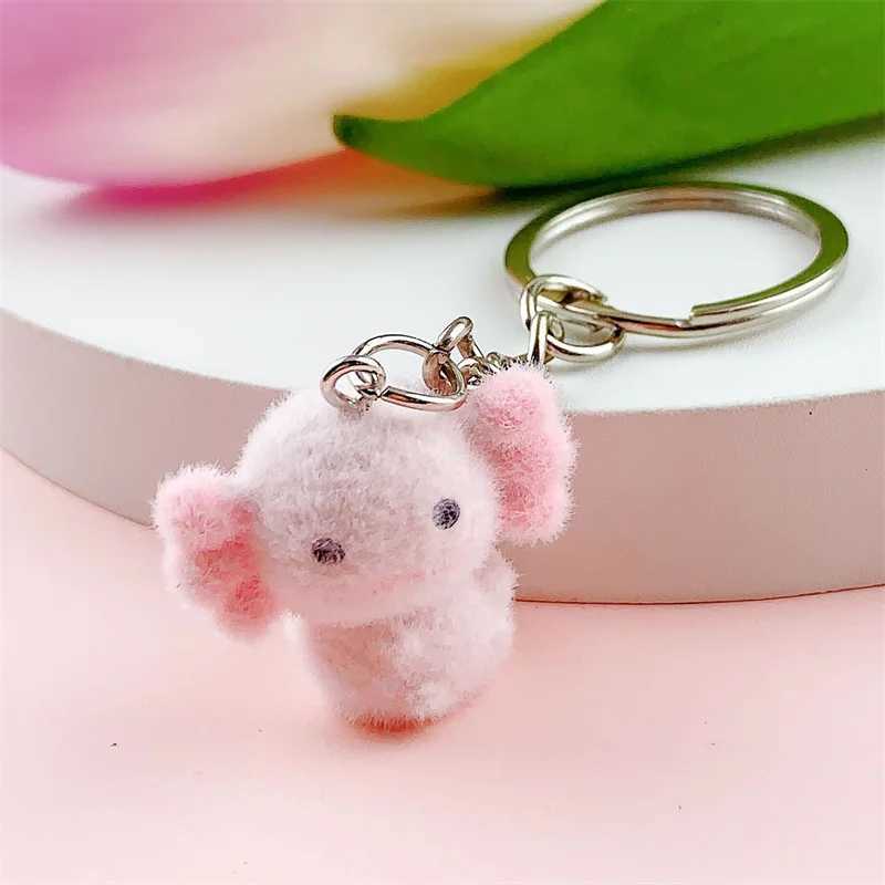 Cute 3D Flocking Axolotl Keychain Flocked Pink axolotl Couple Mobile Phone Pendant Car Keyring Earphone Backpack Charms Bag Decor W250604